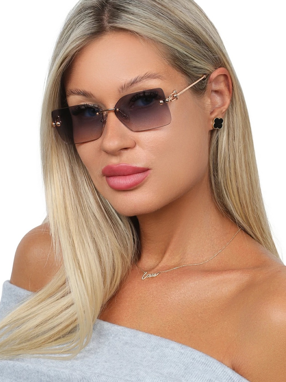 New TIFFANY & CO TF3088 610516 Rimless Gradient Blue Brown Sunglasses Gold Arms